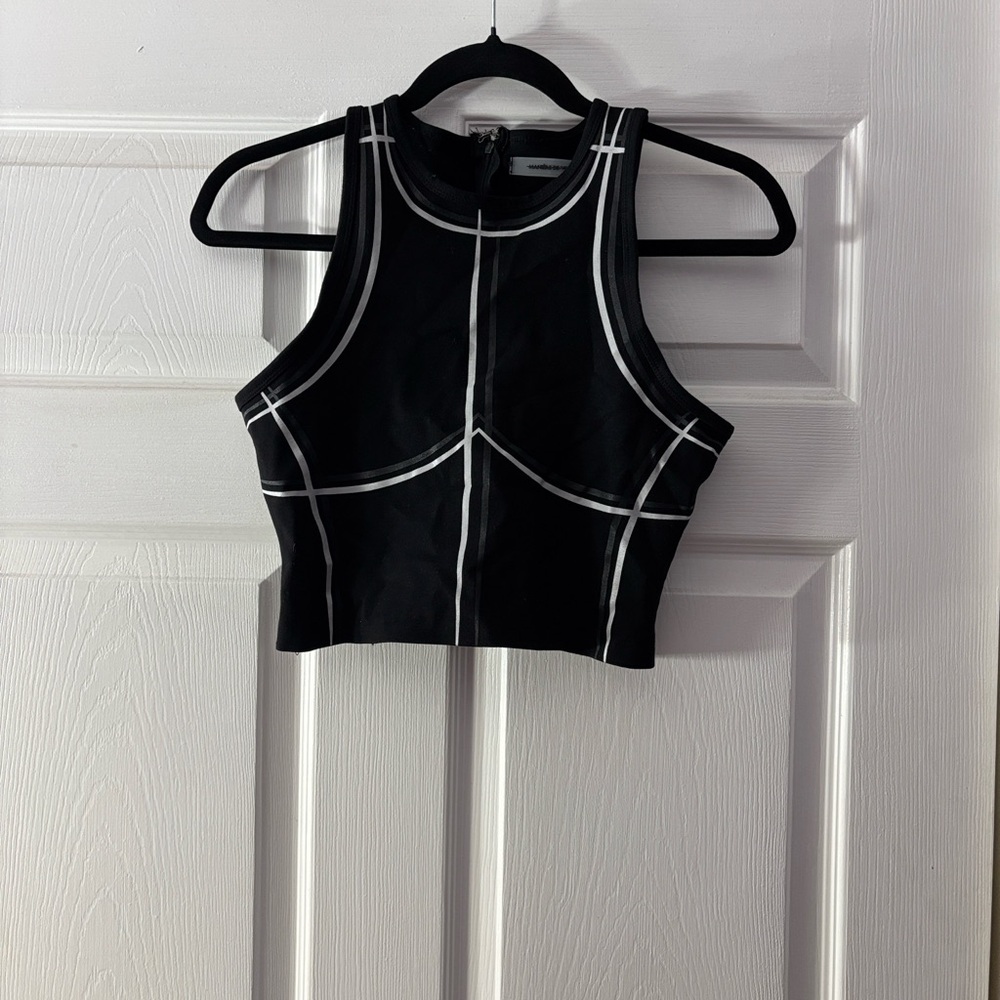 Maniere De Voir Black and White Contrast Crop Top